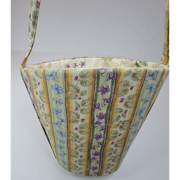 LONGABERGER Botanical Fields Stripe 11" LARGE Bucket Drawstring TOTE Oval Purse - Picture 8 of 10